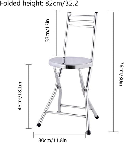 Folding Stool, Stainless Steel Bar Chair, Portable Collapsible Round Breakfast Bar Stool, Durable and Sturdy Portable Fold Up Stool for Outdoor Indoor Kitchen Dining Room