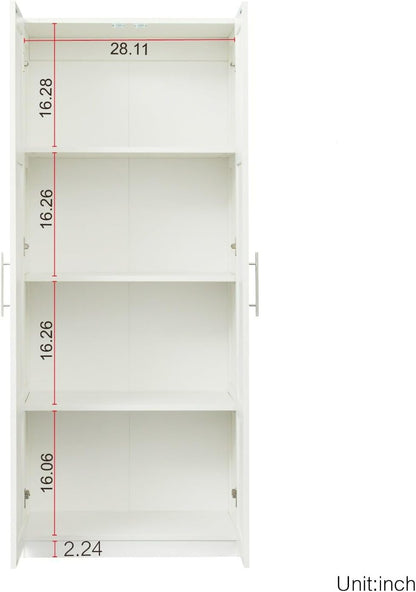 White Pantry Cabinet with 2 Doors and Adjustable Shelves, 70.87" Tall Kitchen Storage Cabinet, Freestanding Cupboard for Kitchen, Dining, Living, Bathroom and Laundry
