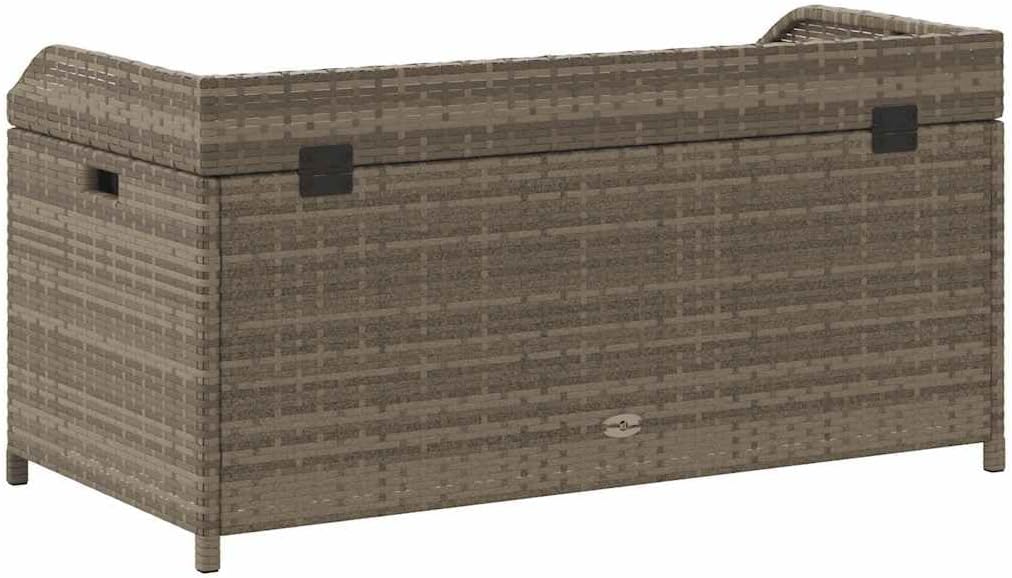 Patio Storage Bench Gray 39.4x19.7x20.5 Inch Poly Rattan Outdoor Seat with Storage Box and Waterproof Bag