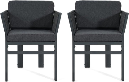 Outdoor Dining Chair Set of 2,White Aluminum Frame with Beige Cushion, 300lbs Capacity, All-Weather Patio Seating for Backyard, Deck & Garden (Grey Frame + Grey Cushion)