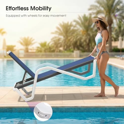 PURPLE LEAF Lounge Chair Outdoor Set of 2 w/Armrest for Poolside Navy Blue | Quick & Easy Assembly, Quick-dry Mesh Keeps You Cool, UV-proof Weave Keeps Color Vivid, Rustproof Frame Lasts Years