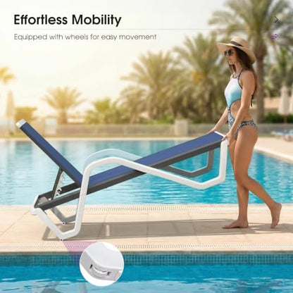 PURPLE LEAF Lounge Chair Outdoor Set of 2 w/Armrest for Poolside Navy Blue | Quick & Easy Assembly, Quick-dry Mesh Keeps You Cool, UV-proof Weave Keeps Color Vivid, Rustproof Frame Lasts Years