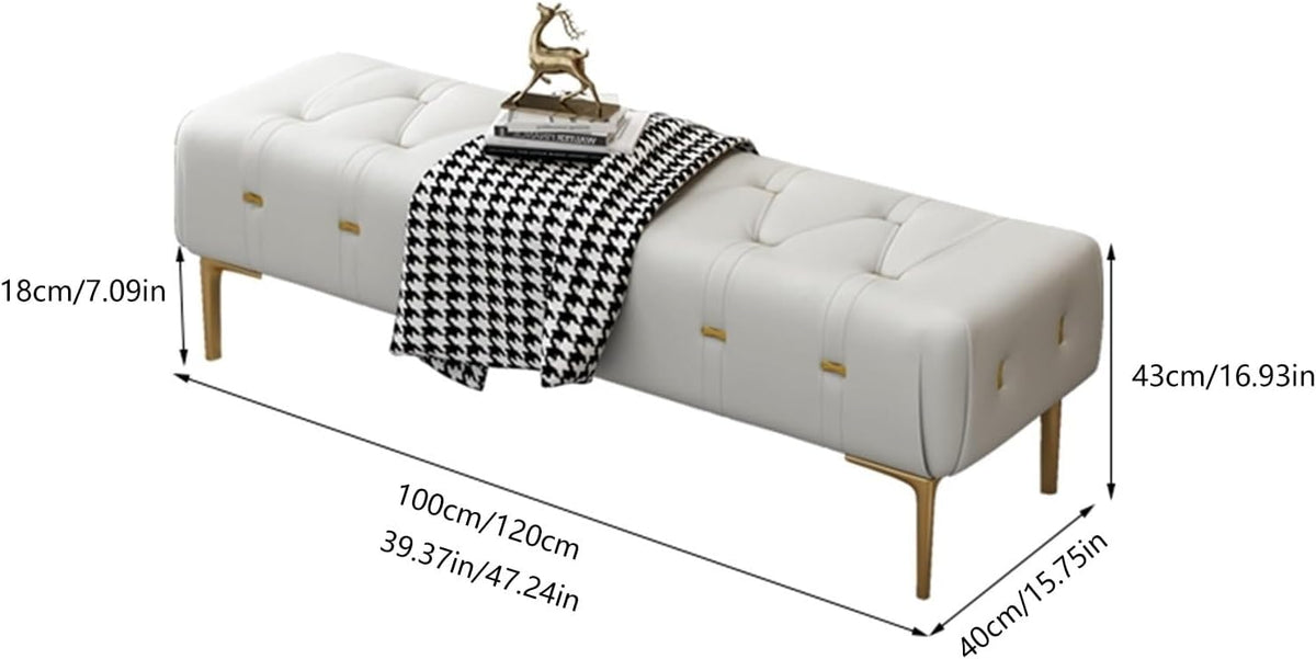 Modern Upholstered Tufted Bench with Padded Seat, Footrest Foot Stool with Sturdy Metal Leg, Leather for Bedroom Living Room Entryway Entryway(Dark Grey,100 * 40 * 43cm)