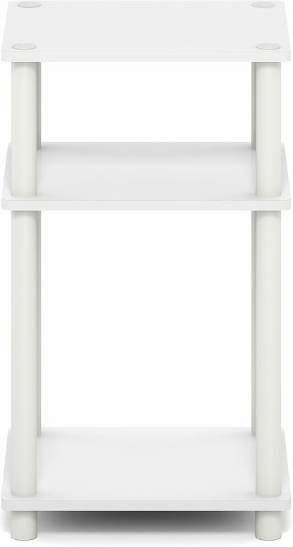 Furinno Turn-N-Tube 3-Tier Toolless Side Table, Narrow Printer Stand with Open Shelf, End Table, Night Stand, for Living Room, Bedroom, White