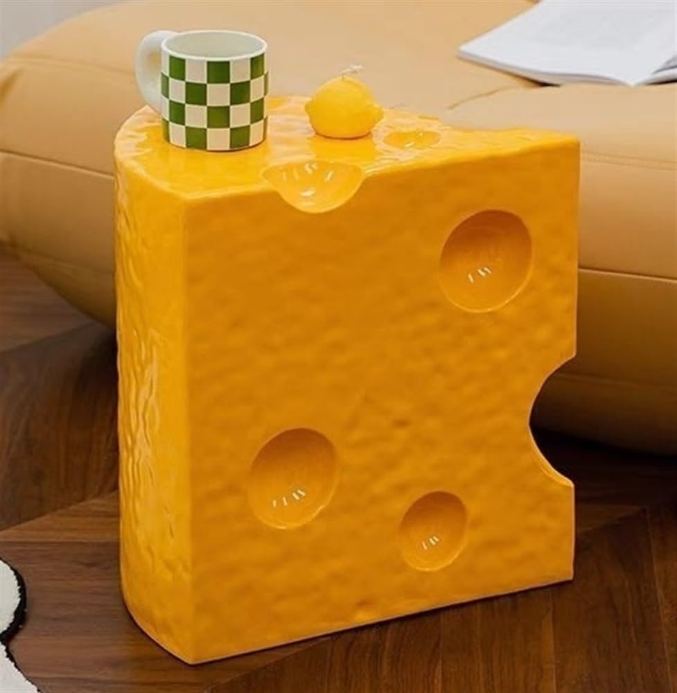 Coffee Table Cheese-Shaped Triangle Resin Side Table Multifunctional Sofa Stool Nightstand for Small Living Room Practical(Dark Yellow,L)