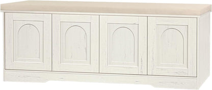 DINZI LVJ Shoe Bench, Entryway Storage Bench with Doors, Cushion, 2-Tier Shoe Rack with 8-Cubby, 47.2”L x 13.8”W Farmhouse Shoe Organizer Cabinet, Adjustable Shelf, Living Room, Bedroom, Rustic White