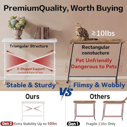 78.8inch Adjustable Height Narrow Sofa Side Table with 2 Power Outlets, Couch Behind Table for Small Space, Hallway, Entryway, Bedside, Bedroom, Stable, Easy to Assemble & Clean