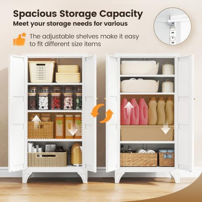 Yizosh Metal Storage Cabinet with 2 Doors and 3 Adjustable Shelves - 47" White Kitchen Pantry Storage Cabinet Locker for Kitchen,Living Room,Dining Room