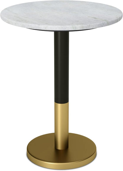 HomeStock Metal & Marble Side Table, Round Pedestal Accent Table - White & Gold