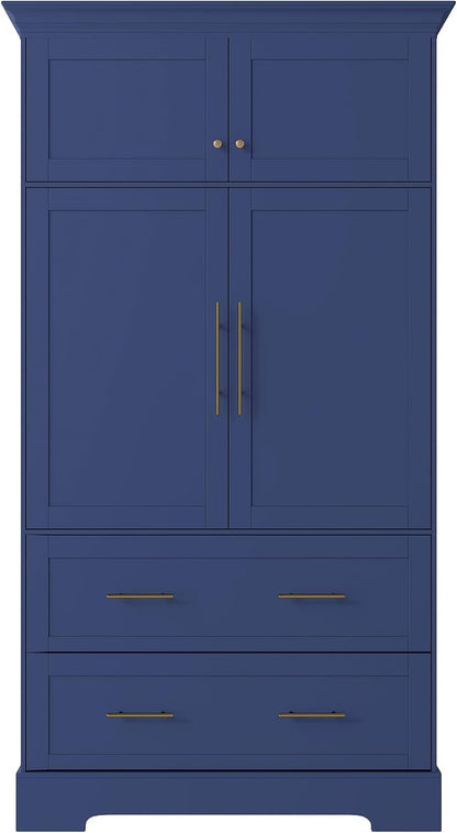 LUMISOL 72" Tall Farmhouse Kitchen Pantry with 4 Doors,Dining Storage Cabinet with Pull-Out Trays, Freestanding Storage Cabinets with Drawers and Cake Pan Storage Organizer, Blue