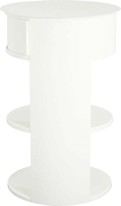 Christopher Knight Home Pomme 3-Tier Metal Small Side Table, Narrow Bedside Table with Sliding Door Cabinet, Bedroom Decoration Organizer, Round End Table with Storage, Space Saving, Matte White