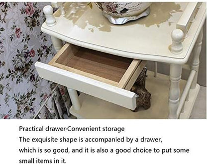Telephone Table, European-Style Living Room Solid Wood Telephone Stand,Small Square Coffee Table,Sofa Side Table with Drawers,Side Table (