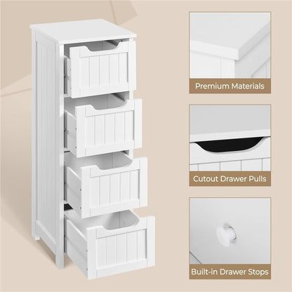 Yaheetech Bathroom Storage Cabinet, 12" W Slim 4-Drawer Design, White | Narrow Freestanding Organizer for Small Spaces, Beside Toilet or Vanity, Beadboard Tower, 32.5"H, P2 MDF, Water-resistant