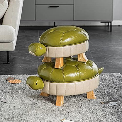 Animal Ottoman Footstool, Turtle Sofa Stool, PU Leather Upholstered Wood Ottoman Foot Stool (Color : Green-S)