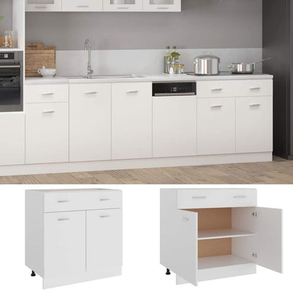 White Engineered Wood Drawer Bottom Cabinet with Shelf Storage, Modern Scandinavian Design for Kitchen Organization and Easy Assembly, Durable Furniture for Compact Spaces