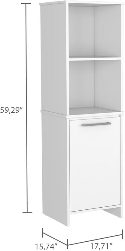 Eiffel Kitchen Pantry, Two External Shelves, Single Door Cabinet, Two Interior Shelves White -White