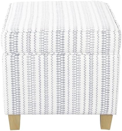 HomePop Home Decor | K7342-F2359 |Classic Square Storage Ottoman with Lift Off Lid | Ottoman with Storage for Living Room & Bedroom, Blue Stripe Large
