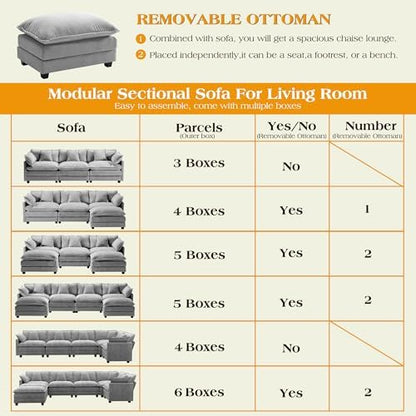 Hanherry Modular Sectional Sofa,Cloud Couch for Living Room,Modern Deep Seat Sofa Chenille Fabric Comfy Couches with Throw Pillows & Movable Ottoman for Apartment