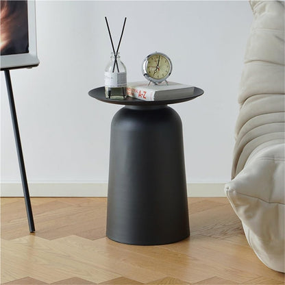 Metal Small Round Side Table, Retro Thick Pedestal Matte Accent Table, Modern Drink Tables for Living Room, Couch, Sofa, Recliner, Bedroom, 13.8''x13.8''x17.7''(Red)