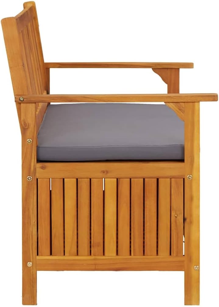 Solid Acacia Wood Patio Storage Bench 47.2 Inch with Cushion, Outdoor Garden Seat with Large Storage Compartment, Rustic Wooden Bench for Home and Garden