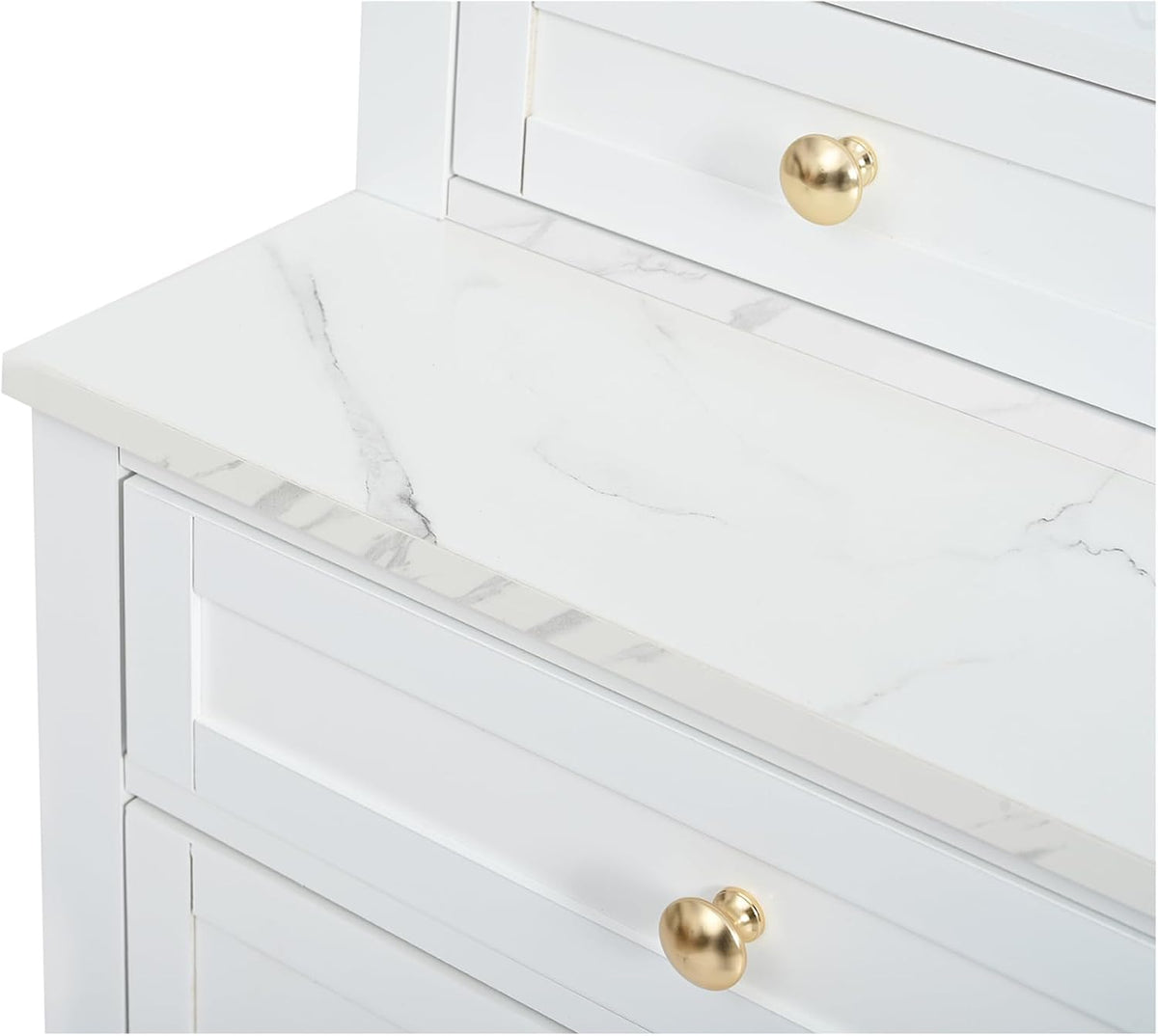 83.7” Tall Kitchen Pantry Storage Cabinet, Wooden Storage Cabinet with 5 Drawers and Adjustable Shelves, Bathroom Storage Cabinet with Open Compartments, Freestanding Cupboard for Kitchen, White