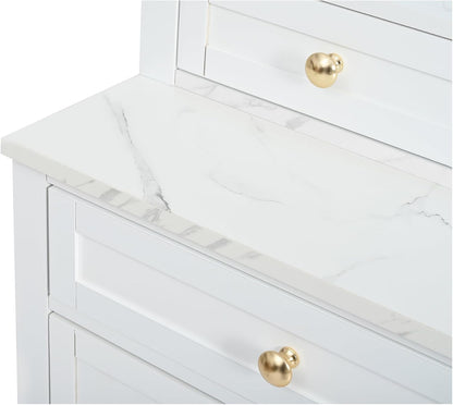 83.7” Tall Kitchen Pantry Storage Cabinet, Wooden Storage Cabinet with 5 Drawers and Adjustable Shelves, Bathroom Storage Cabinet with Open Compartments, Freestanding Cupboard for Kitchen, White