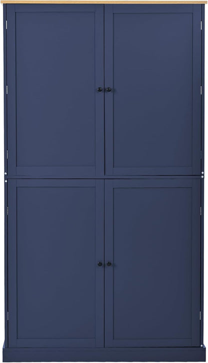 71" Tall Kitchen Pantry Storage Cabinet with 8 Door Shelves and 2 Storage Compartments, Two-Tone Freestanding Food Pantry Cabinet with Adjustable Shelves for Kitchen, Dining Room
