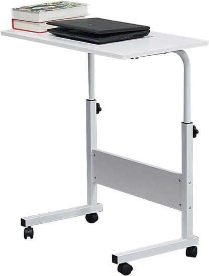 Portable Laptop Computer Desk Stand with Wheels, Rolling Sofa Side Snack Table, Height Adjustable Breakfast TV Tray Bedside Coffee， White L