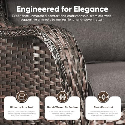 Belord Patio Furniture Set with Fire Pit Table,8 Piece Wicker Outdoor Furniture Set, Swivel Rocker Chairs with Ottomans and Sectional Couch, All Weather Patio Conversation Set,Brown Wicker/Gray