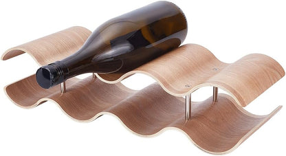 UNICRAFTALE 7 Bottle Wooden Countertop Wine Rack 2 Tier Wavy Small Peru Brown Wood Wine Holder Shelf for Kitchen Bar Dining Room Display 16.5x6.1x3.9 Inch