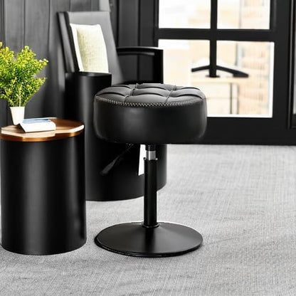 LUE BONA Adjustable Vanity Stool 15.8"-20.7", 360° Swivel Faux Leather Chair, 300lbs Capacity for Makeup Room, Bathroom, Living Room, Black