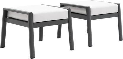 Outdoor Patio Ottoman Set of 2 Outdoor Footrests for Patio Outdoor Aluminum Ottomans and Footstools with Grey Cushions, Dark Grey Frame