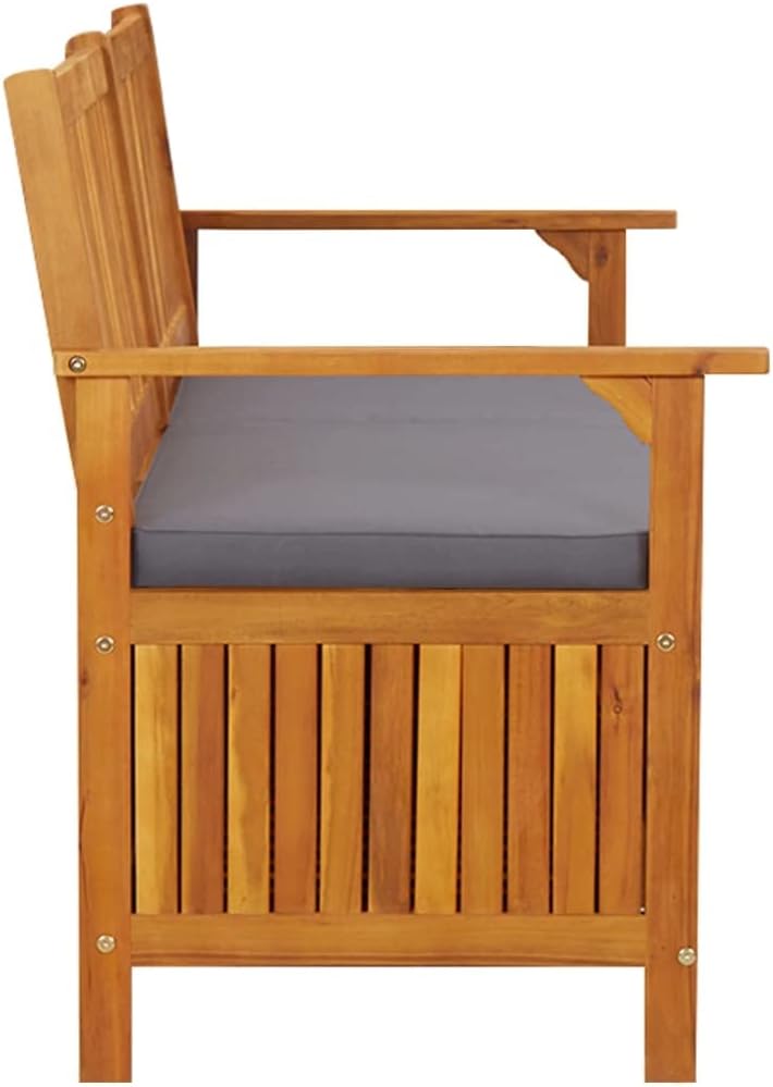 Outdoor Storage Bench with Cushion 58.3 inch Solid Acacia Wood Patio Entryway Seating with Hidden Compartment for Garden Deck Hallway Gray
