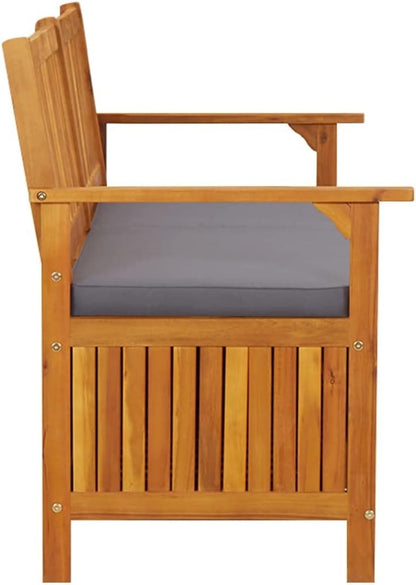 Storage Bench with Cushion Solid Wood Acacia 58.3" Durable Patio Furniture Outdoor Bench Seat for Garden Porch Front Porch Furniture with Ample Storage Space