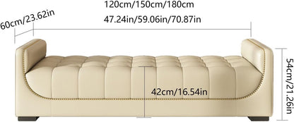 Modern Leather Bedroom Ottoman Bench,Upholstered End of Bed Modern Entryway Shoe with Armrests and Storage Pockets,Living Room Dinning Entryway(White,1.8m)