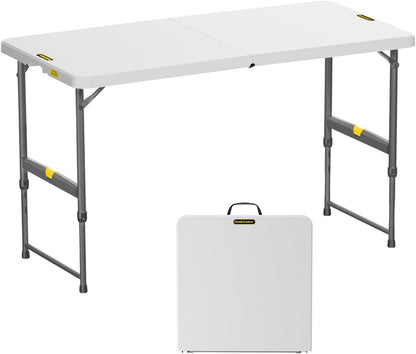 FanttikOutdoor Folding Table 4 Foot Quick Adjust Portable Plastic 4 Heights | Effortless Adjustable Height Small Card Table, Fixing Lock, Indoor Outdoor Use for Party Camping, 1 Pack White Zeta X4 Pro