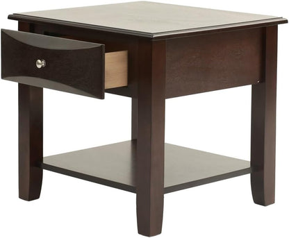 4pc Occasional Tables Set Living Room Coffee and Console Table 2X End Tables Wooden Classic Drawers Open Storage Shelf Base