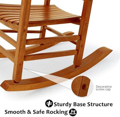 Hupmad Wooden Oversized Porch Rocker Chair with High Back and Armrest, All Weather Slatted Rocker for Backyard, Garden, 400 lbs Support, Natural