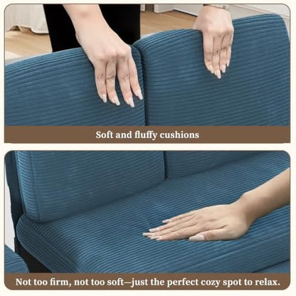 wanan Sectional Sleeper Sofa with Pull Out Couch Bed, 7 Seats Modular U Shaped Cloud Couch with Storage Chaise, Dual Arm Storage & USB Charging, Adjustable Backrest Sofa,Blue Corduroy