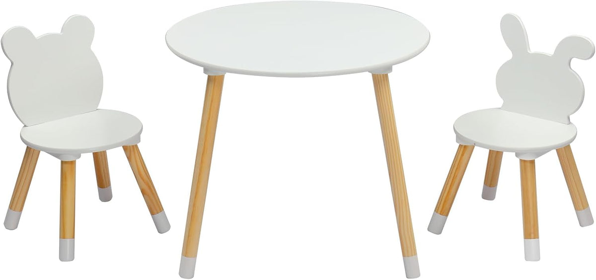 3-Piece Kids Table Chair Set White Round Play Furniture | Kids Activity Table and 2 Chairs Set, 3-Piece Folding Play Table Set, Pastel Multicolor for Home Daycare Playroom, White