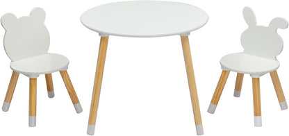 3-Piece Kids Table Chair Set White Round Play Furniture | Kids Activity Table and 2 Chairs Set, 3-Piece Folding Play Table Set, Pastel Multicolor for Home Daycare Playroom, White