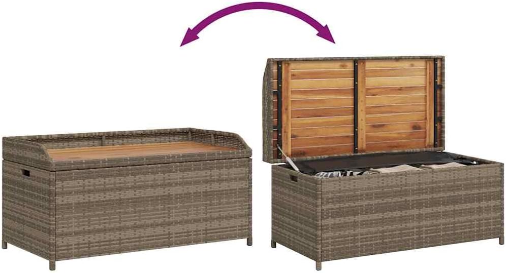 Patio Storage Bench Gray 39.4x19.7x20.5 Inch Poly Rattan Outdoor Seat with Storage Box and Waterproof Bag
