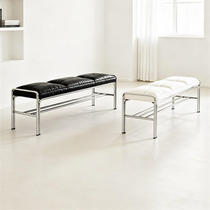 Modern Stainless Steel Long Bench with Leather Cushion Home-use Soft-Pack Shoe Changing Stool Black Entryway(XS)