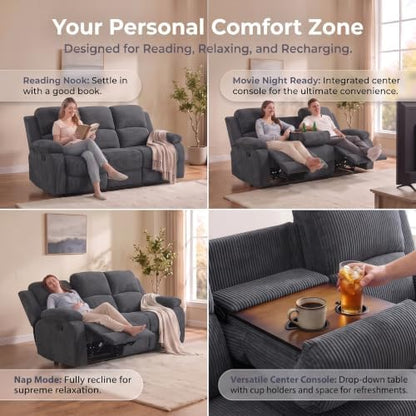 Leather Recliner Sofa Set for Living Room Furniture Sets,Dark Gray Reclining Couch Set for Living Room/Office/Theater Seating(3 Pieces Set)