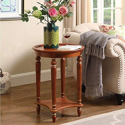 Telephone Table, End Table European Sofa Side Table,Solid Wood Coffee Table,Round Small Telephone Table for Home -515171cm(Color:Light Brown,Size:20.1720.1727.95in)