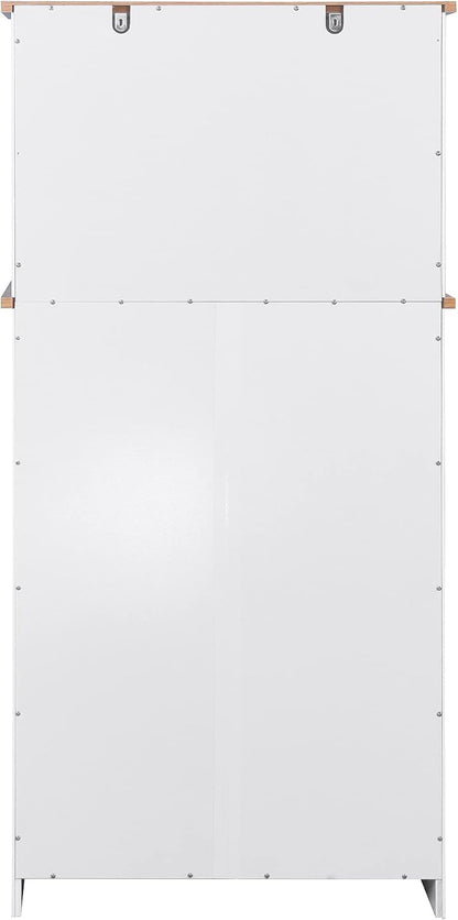 Kitchen Pantry Storage Cabinet Bar Cabinet Cupboard with Storage Drawers and Adjustable Shelf, Microwave Cabinet with Open Space for Kitchen Dining Room Living Room, White
