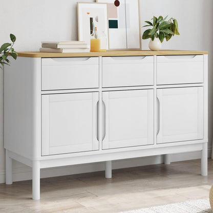 White Solid Pine Wood Sideboard with Drawers and Doors, Modern Engineered Wood Medium Storage Cabinet for Dining Room Living Room Hallway, Spacious Design and Durable