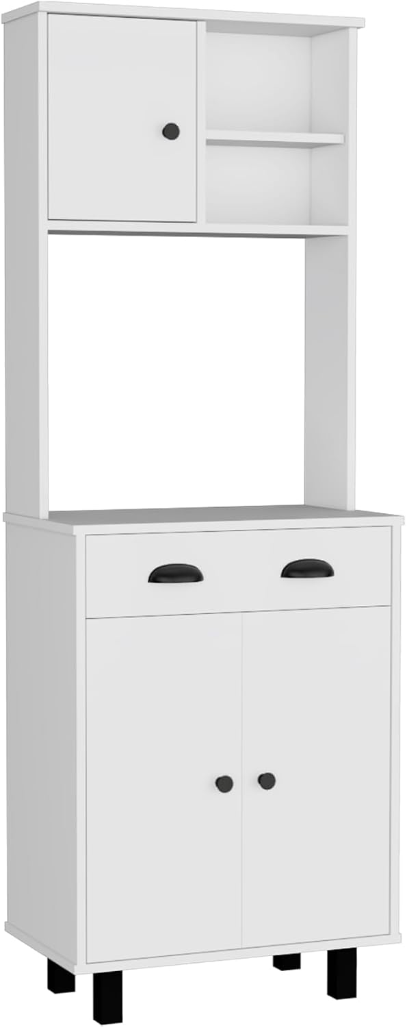 Waco 67" H Kitchen Pantry with Two Cabinets, Two Open Shelves, and One Drawer,White