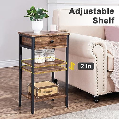 VECELO Tall End Table Set of 2,Nightstand with Drawer and Adjustable Storage Shelf,27.6 inch Side Table for Living Room/Bedroom/Entryway Small Spaces