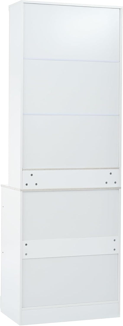 83.7" Tall Kitchen Pantry, Modern Storage Cabinet with 5 Drawers 1 Adjustable Shelf, Freestanding Kitchen Hutch with Faux Marble Top (White,1)